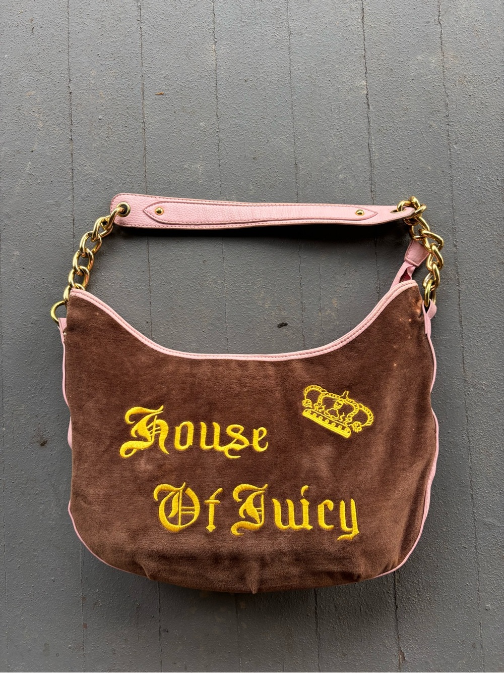 Vintage Y2K House of Juicy Couture Demi Hobo Velour Shoulder Bag.